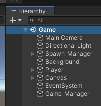 Game scene in Hierarchy
